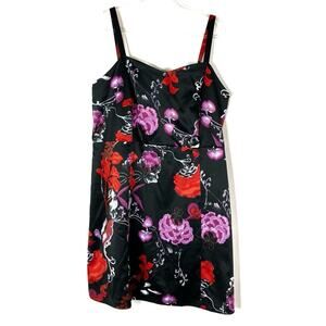 Lane Bryant | Black Floral Pink/Red Sleeveless Adjustable Strap Dress 22